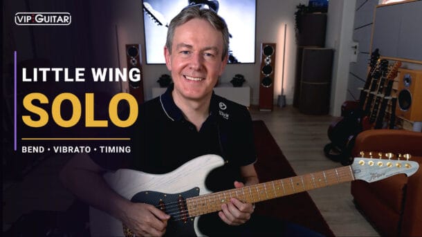 Little Wing Solo lernen mit Horst Keller und weißer E-Gitarre