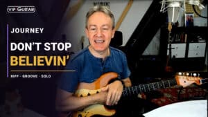 Horst Keller mit E-Gitarre im Don’t Stop Believin’ Songtutorial zu Journey