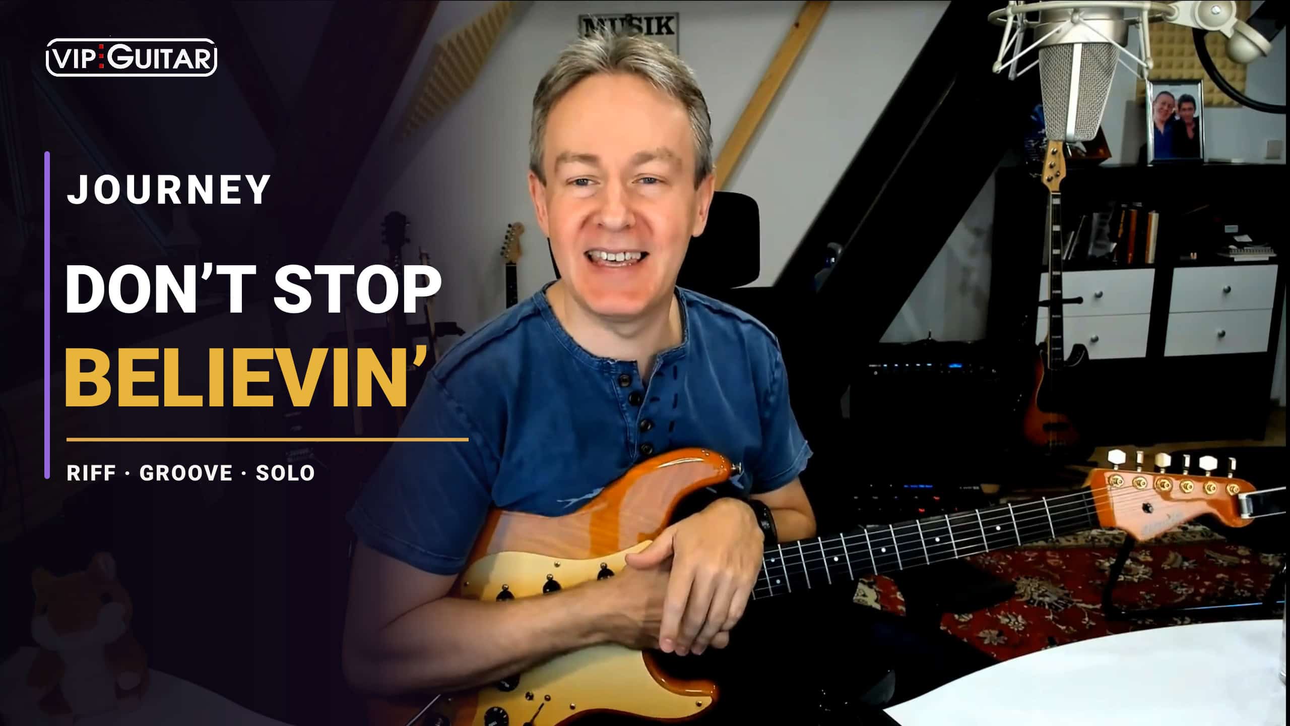 Horst Keller mit E-Gitarre im Don’t Stop Believin’ Songtutorial zu Journey