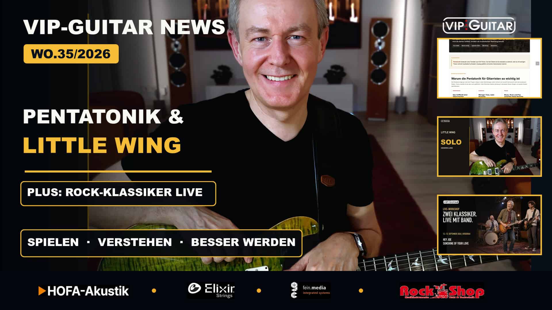 VIP-Guitar News WO35/2026 mit Pentatonik, Little Wing und Rock-Klassiker Live