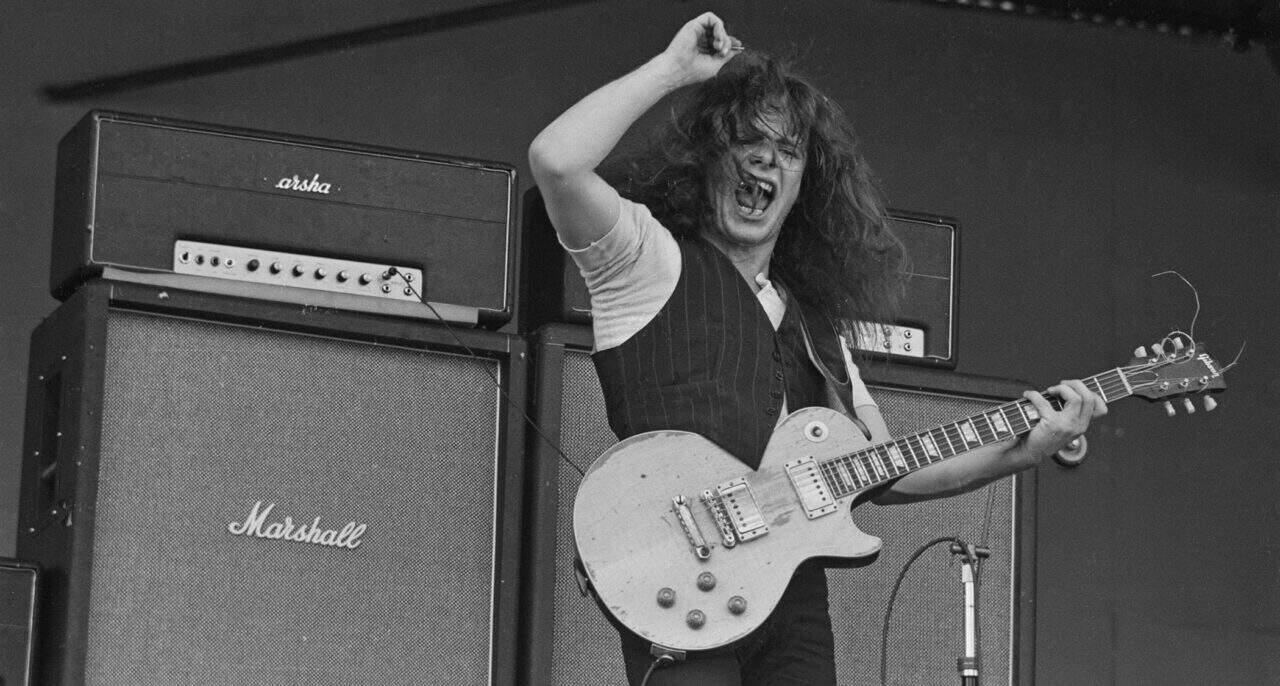 Paul Kossoff mit seiner Gibson Les Paul, Free, Isle of Wight 1970
